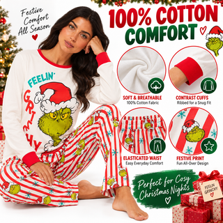 Ladies Grinch Christmas Pyjamas - Feelin’ Grinchy Festive Design - Sizes S-2XL