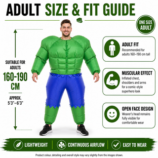 Adult Inflatable Green Muscular Costume 160-190cm  Superhero Fancy Dress