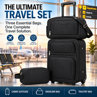 K Collection 3 Piece Luggage Set - Ryanair and EasyJet Travel Bags - Black