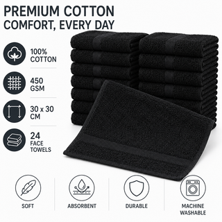 K Collection 24 Pack 100% Cotton Face Towels – 30 x 30cm