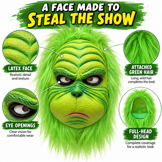 Grinch Latex Mask – Grumpy Christmas Fancy Dress Costume