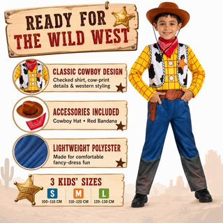 Kids Cowboy Costume –Sheriff Fancy Dress with Hat & Bandana – Sizes 3-4 to 7-8