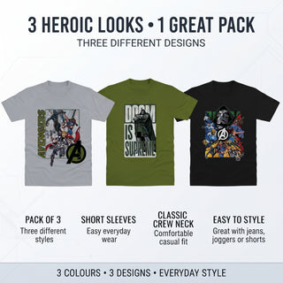 Marvel Avengers Doomsday Kids 3 Pack T-Shirts – Comic Clash – 3-14 Years