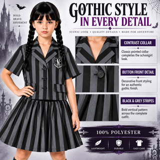Girls Gothic Schoolgirl Halloween Costume Fancy Dress – Sizes 5-6 to 9-10