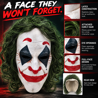 Adults Scary Joker Clown Latex Mask – Halloween Fancy Dress Costume
