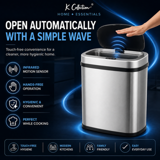 K Collection 50L Sensor Bin for Kitchen – Large Automatic Motion Sensor Waste Bin – Soft-Close, Fingerprint-Resistant Steel – USB-C or Battery Powered – Silver