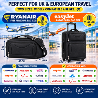 K Collection 3 Piece Luggage Set - Ryanair and EasyJet Travel Bags - Black