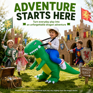 Younger Kids’ Inflatable Green Dragon Ride-On Costume – One Size 80–120 cm – Perfect for Parties, School Events & Halloween