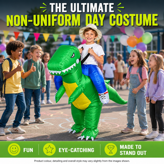 Kids Inflatable Green Dragon Ride-On Costume – One Size 120–150 cm – Perfect for Parties, School Events & Halloween