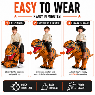 Kids Inflatable T-Rex Ride-On Costume 130–150cm – Brown