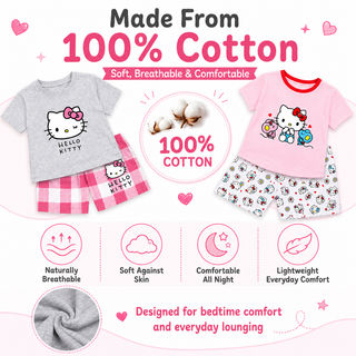 Hello Kitty Girls 2 Pack Short Pyjamas Set | 100% Cotton | Ages 18 Months–14 Years