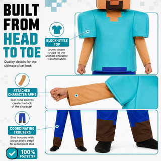 Kids Pixel Gamer Halloween Costume – Boys Gaming Fancy Dress – Sizes 5-6 to 9-10