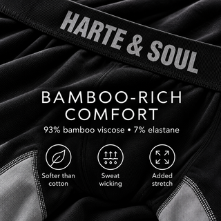 Harte & Soul Men’s Bamboo 5 Pack Anti-Chafe Boxers - Black