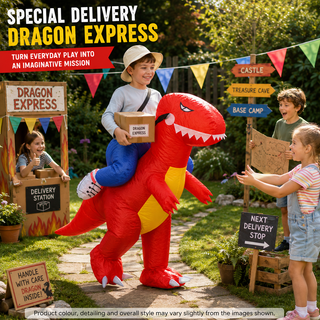 Younger Kids’ Inflatable Red Dragon Ride-On Costume – One Size 80–120 cm – Perfect for Parties, School Events & Halloween