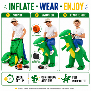 Adults Inflatable T-Rex Ride-On Costume 160–190cm – Green