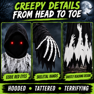 Kids Glow in the Dark Grim Reaper Halloween Costume - Hooded - 3-12 Yrs