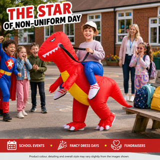 Kids Inflatable Red Dragon Ride-On Costume – One Size 120–150 cm – Perfect for Parties, School Events & Halloween