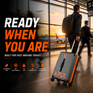 XPLR 20" Cabin Suitcase Hard Shell Carry On with USB Port, Cup Holder, TSA Lock & 360° Spinner Wheels