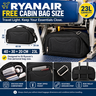 K Collection 3 Piece Luggage Set - Ryanair and EasyJet Travel Bags - Black