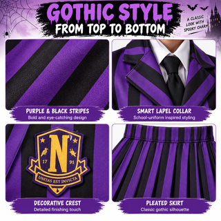 Girls Wednesday Gothic Costume with Wig - Sizes 5-6 to 9-10