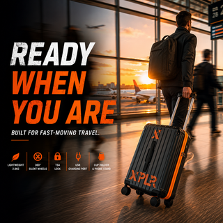 XPLR Cabin Suitcase 20 Inch (55x34x24cm) - Hard Shell Carry On Luggage with USB Charging Port, Cup Holder, TSA Lock, 360° Spinner Wheels, Lightweight 2.8kg Hand Luggage for Travel