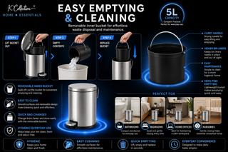 K Collection 5L Soft Close Pedal Bin – Stainless Steel Bathroom Bin with Removable Bucket
