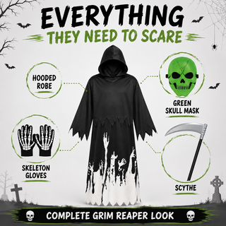 Kids Glow in the Dark Reaper Skeleton Halloween Costume - 3-12 Yrs