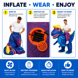 Adults Inflatable Dinosaur Ride-On Costume 160–190cm – Blue