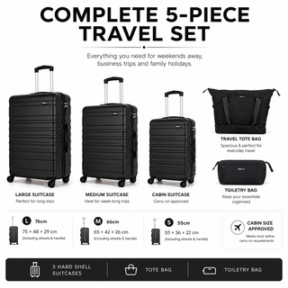 XPLR 5-Piece Black Hard Shell Luggage Set with TSA Lock & Spinner Wheels