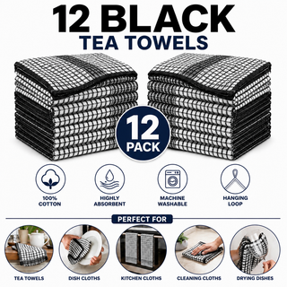 K Collection Cotton Check Wonderdry Tea Towels 50 x 70cm – Black, Grey & Assorted Colours