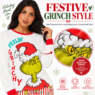 Ladies Grinch Christmas Pyjamas - Feelin’ Grinchy Festive Design - Sizes S-2XL