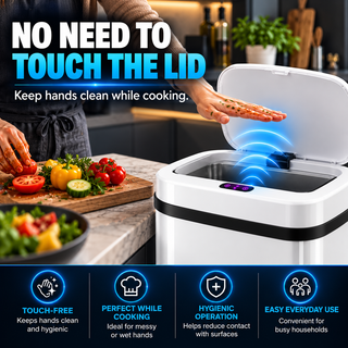 K Collection 70L Automatic Sensor Bin – Touchless Soft-Close Lid – White