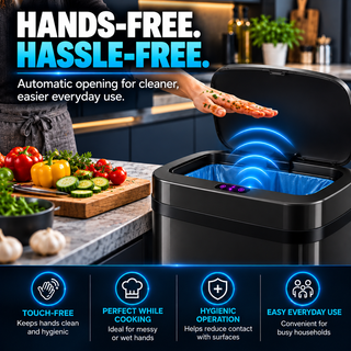 K Collection 70L Automatic Sensor Bin – Touchless Soft-Close Lid – Black