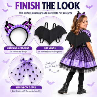Girls Kuromi Costume with Wings - Sizes 3-5 to 7-9 - Halloween