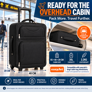 K Collection 3 Piece Luggage Set - Ryanair and EasyJet Travel Bags - Black