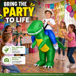Kids Inflatable Green Dragon Ride-On Costume – One Size 120–150 cm – Perfect for Parties, School Events & Halloween