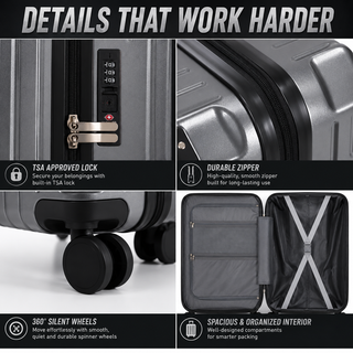 XPLR Cabin Suitcase 20 Inch (55x34x24cm) - Hard Shell Carry On Luggage with USB Charging Port, Cup Holder, TSA Lock, 360° Spinner Wheels, Lightweight 2.8kg Hand Luggage for Travel