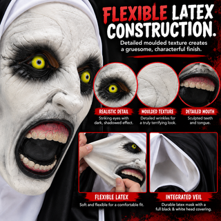 Scary Nun Horror Mask – Halloween Fancy Dress Costume