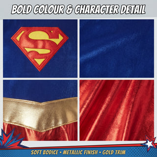 Girls Superhero Costume with Cape - Fancy Dress Sizes 5-6 to 9-10