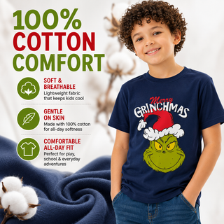 Kids Grinch T-Shirts 3 Pack - Cotton Grinchmas Tops - Ages 2-3 to 13-14