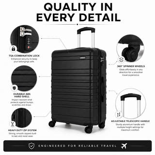 XPLR 5-Piece Black Hard Shell Luggage Set with TSA Lock & Spinner Wheels