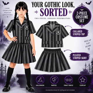 Girls Gothic Schoolgirl Halloween Costume Fancy Dress – Sizes 5-6 to 9-10