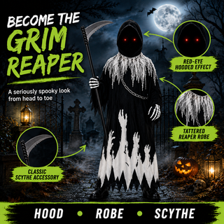 Kids Glow in the Dark Grim Reaper Halloween Costume - Hooded - 3-12 Yrs