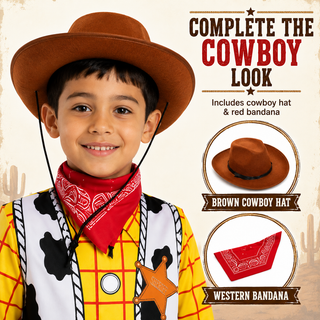 Kids Cowboy Costume –Sheriff Fancy Dress with Hat & Bandana – Sizes 3-4 to 7-8