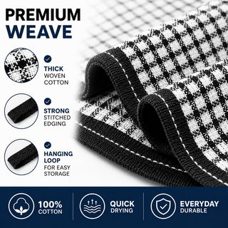 K Collection Cotton Check Wonderdry Tea Towels 50 x 70cm – Black, Grey & Assorted Colours