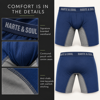Harte & Soul Men’s Bamboo 5 Pack Anti-Chafe Boxers - Assorted Colours
