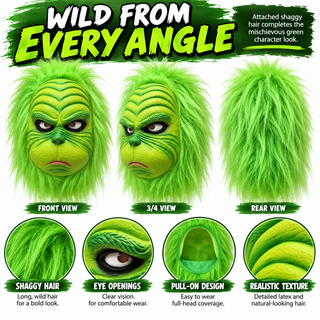 Grinch Latex Mask – Grumpy Christmas Fancy Dress Costume