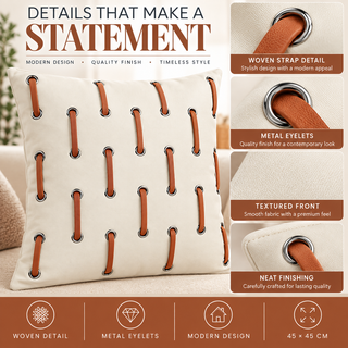 K Collection Decorative Strap Detail Cushion 45cm – Ivory Cognac
