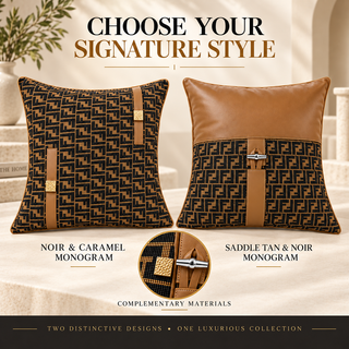 K Collection Monogram Faux Leather Cushion 45cm – Saddle Tan & Noir