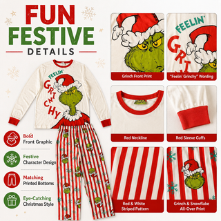 Men's Grinch Christmas Pyjamas - Feelin’ Grinchy Festive Design - Sizes S-3XL